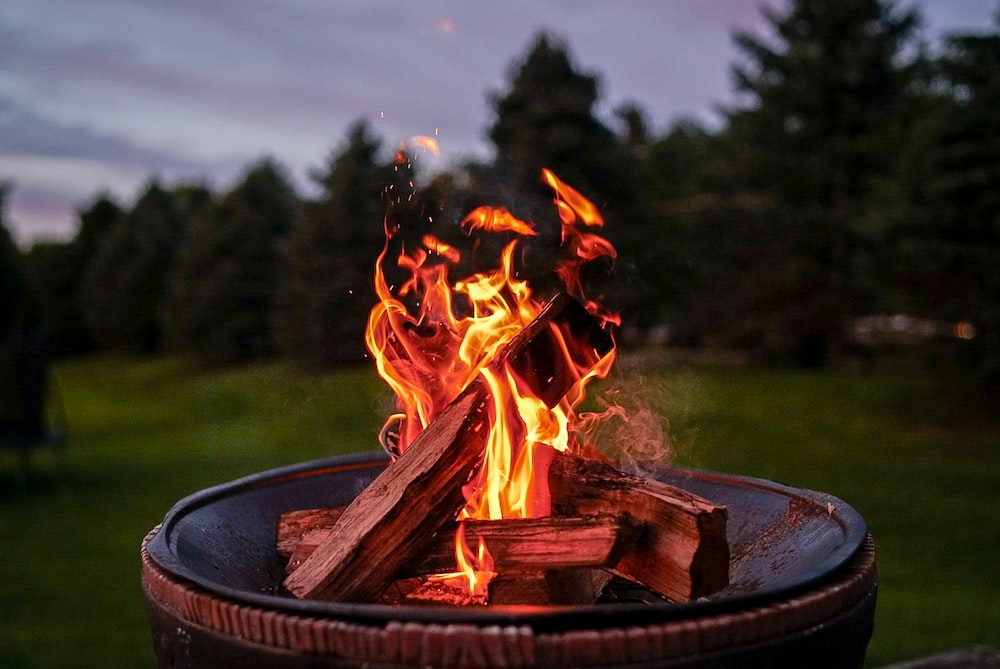 a burning fire pit.