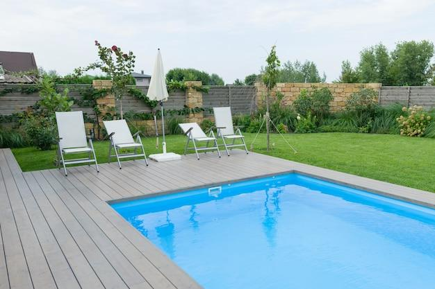 swimming pool with a deck in the backyard